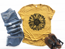 “Sunflower Fields” Black Flower Screen Print Graphic Tee
