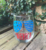 character" custom decorated stemless wine glass"