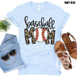 "Baseball Mom with Leopard Print Letters" Screen Print Graphic Tee