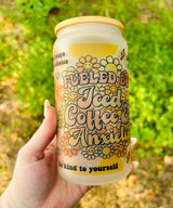 "Fueled By Iced Coffee and Anxiety" Glass Can Cup
