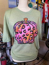 “Pink Glitter Leopard Pumpkin" Screen Print Custom Graphic Tee