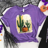 “Cactus and Witchy Pumpkin” Screen Print Custom Graphic Tee