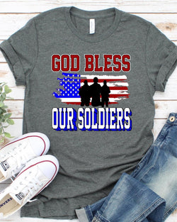 “God Bless Our Soldiers” Screen Print Graphic Tee