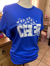 "Cheer Distressed Block Letters" Screen Print Graphic Tee