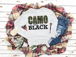 “Camo Is The New Black” Screen Print Long Sleeve Graphic Tee