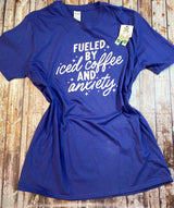 "Fueled By Iced Coffee and Anxiety" Screen Print Graphic Tee