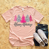 "Happy Holidays Pink Trees” Screen Print Tee
