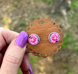 Pink Floral Photo Cabochon Earrings