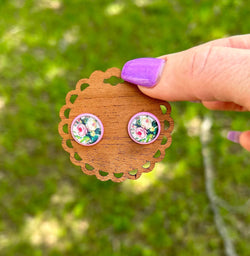 Pink Roses Photo Cabochon Earrings