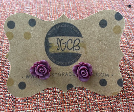 Purple Roses Post Earrings