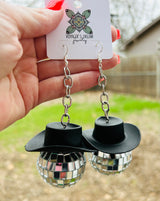 "Disco Ball Cowgirl" Earrings with Hat